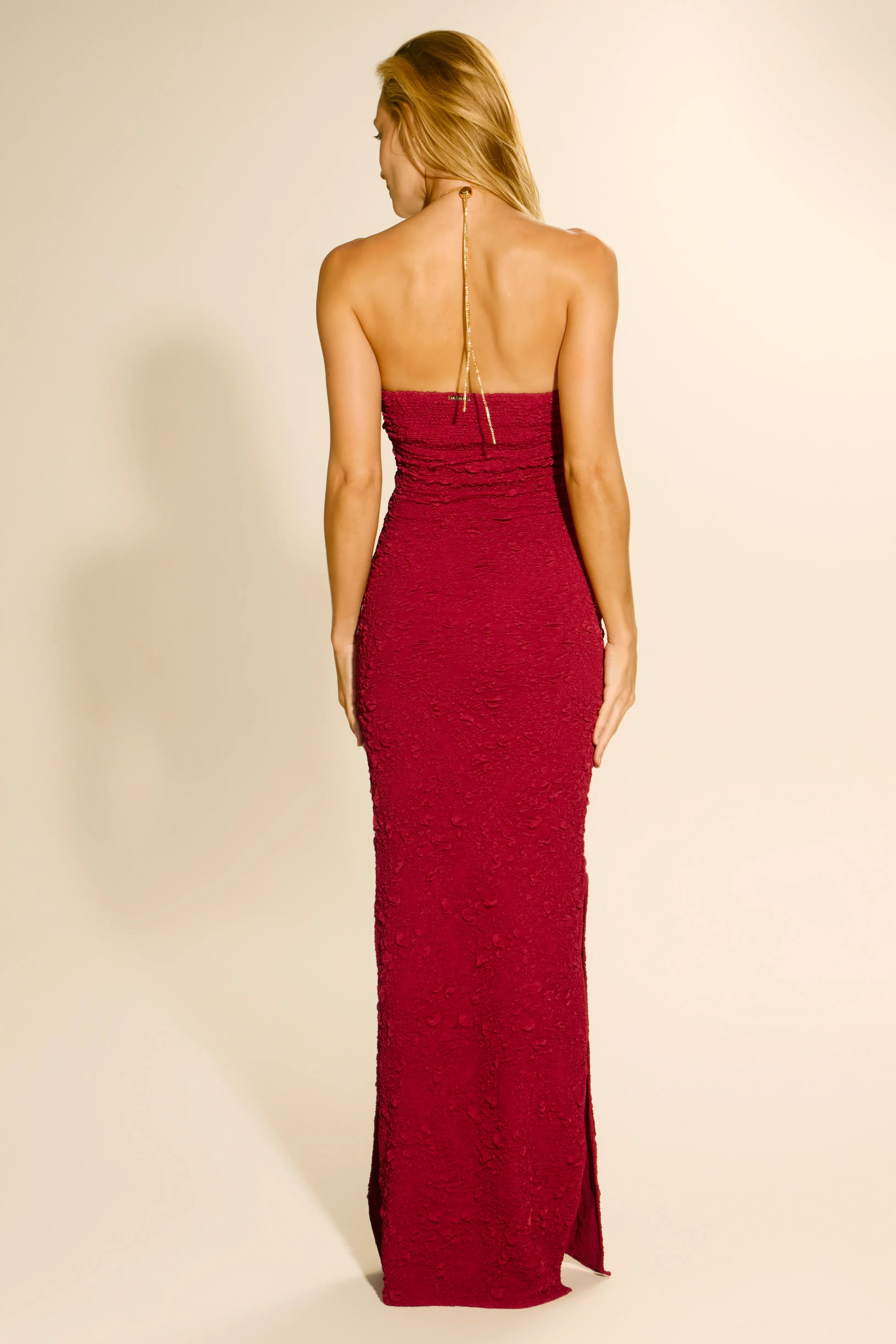 Vestido Mia Corrente Textura Carmin