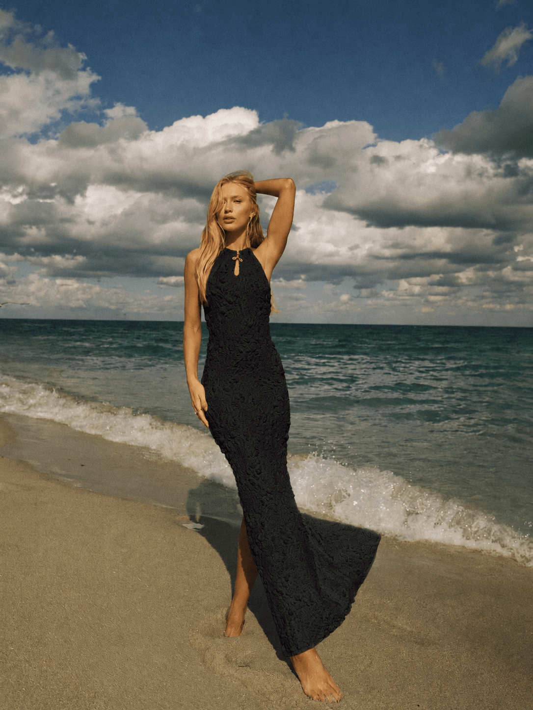 Vestido Julia Textura Decote Preto