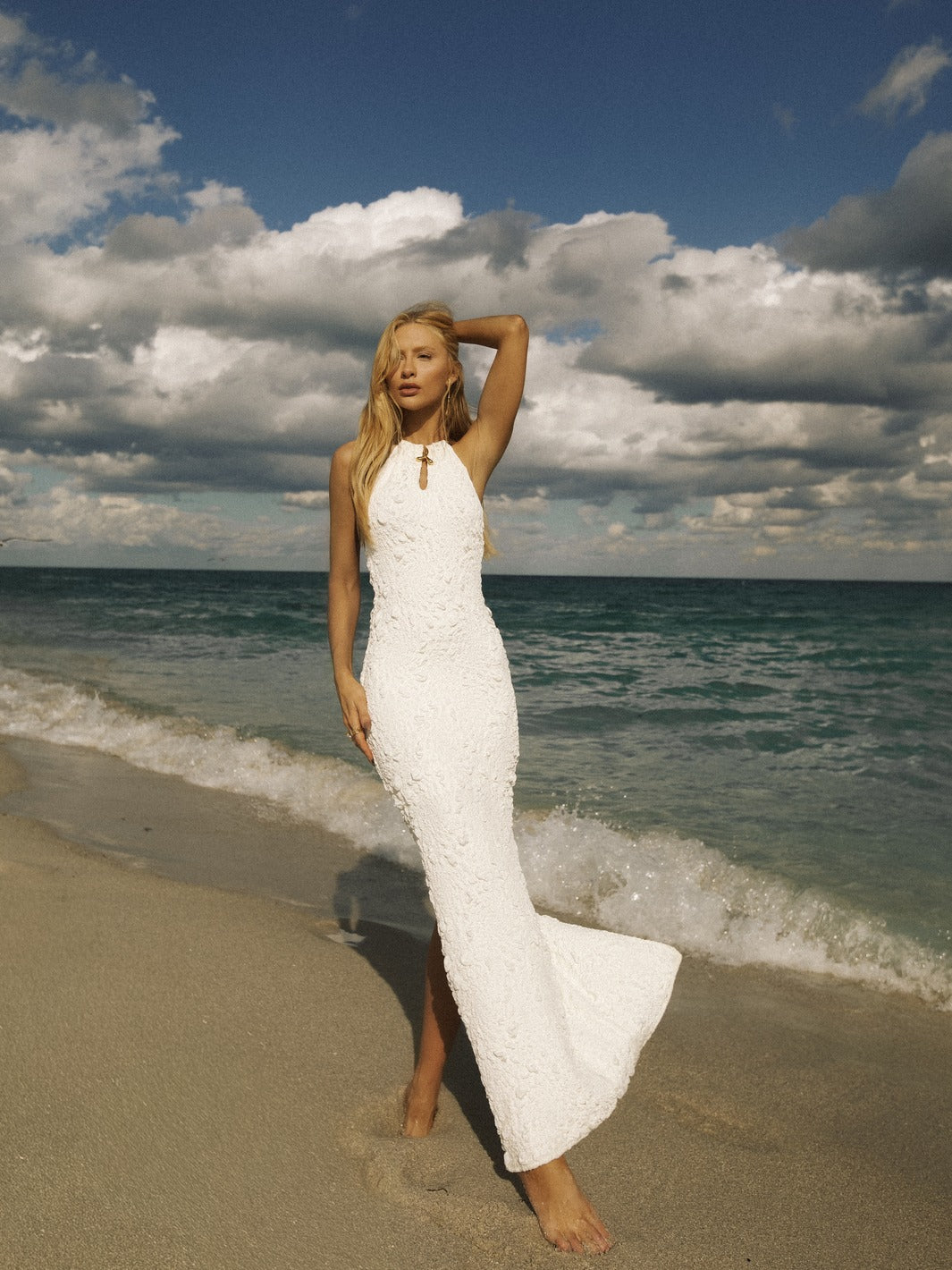 Vestido Julia textura Decote Off White