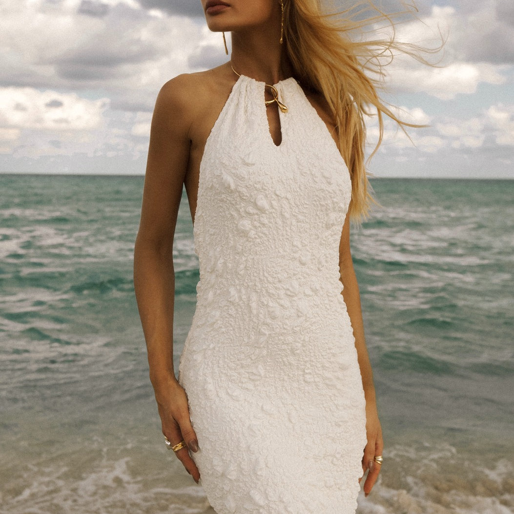 Vestido Julia textura Decote Off White