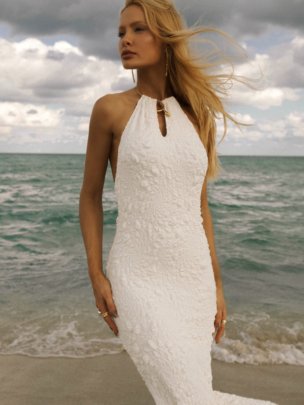 Vestido Julia textura Decote Off White