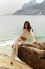 Set Bianca Crochet Off White feminino em produção resort