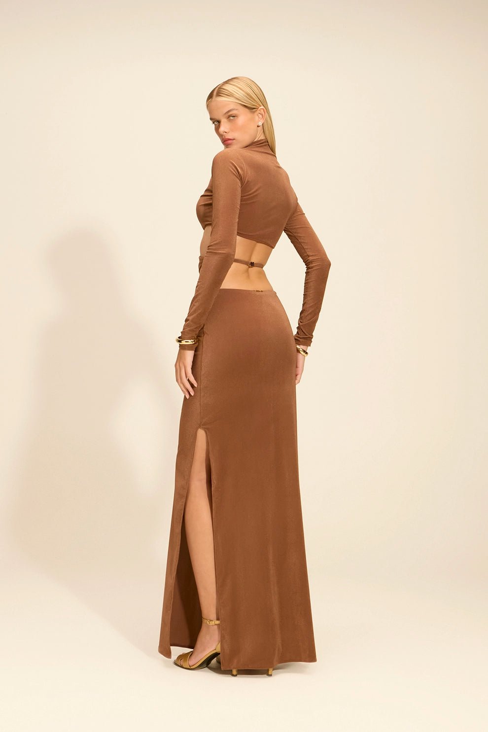 Vestido Âmbar Manga Longa Cappuccino