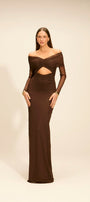Vestido Aura Longo Ombro a Ombro Coffee