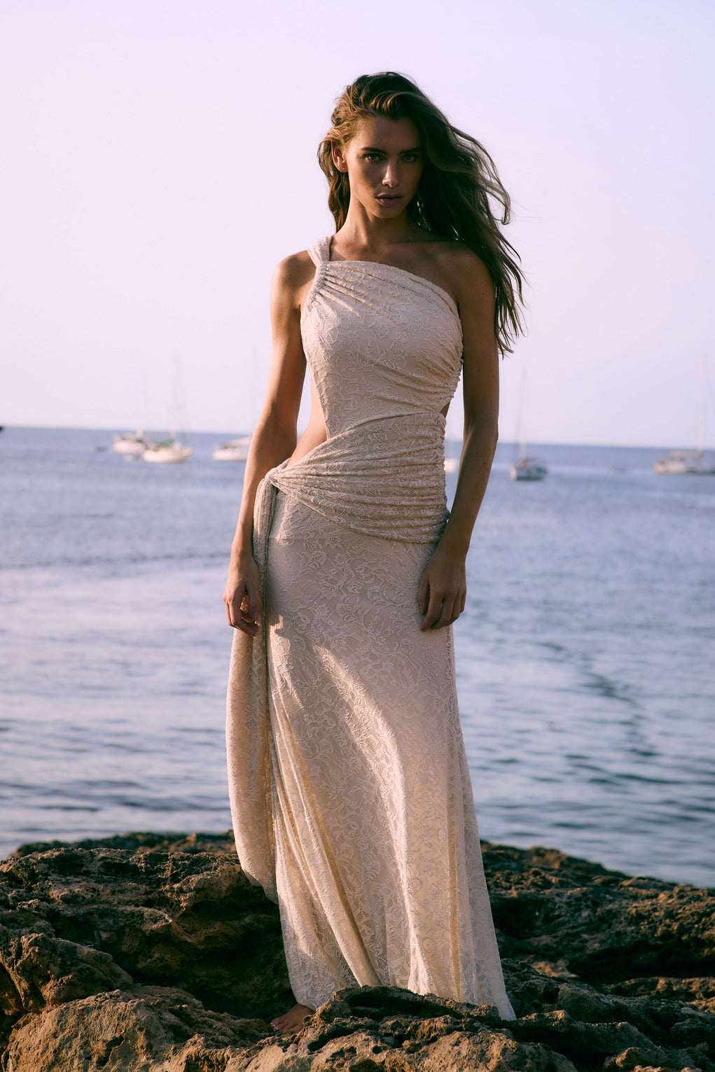Vestido Longo Cosmo Renda Off White