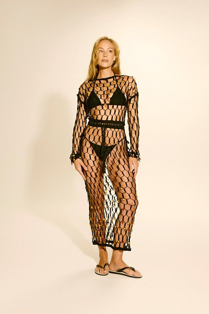 Vestido Clara Crochê Bordado Preto